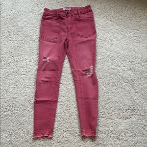 Women's Distressed Pinkish-Red Jeans